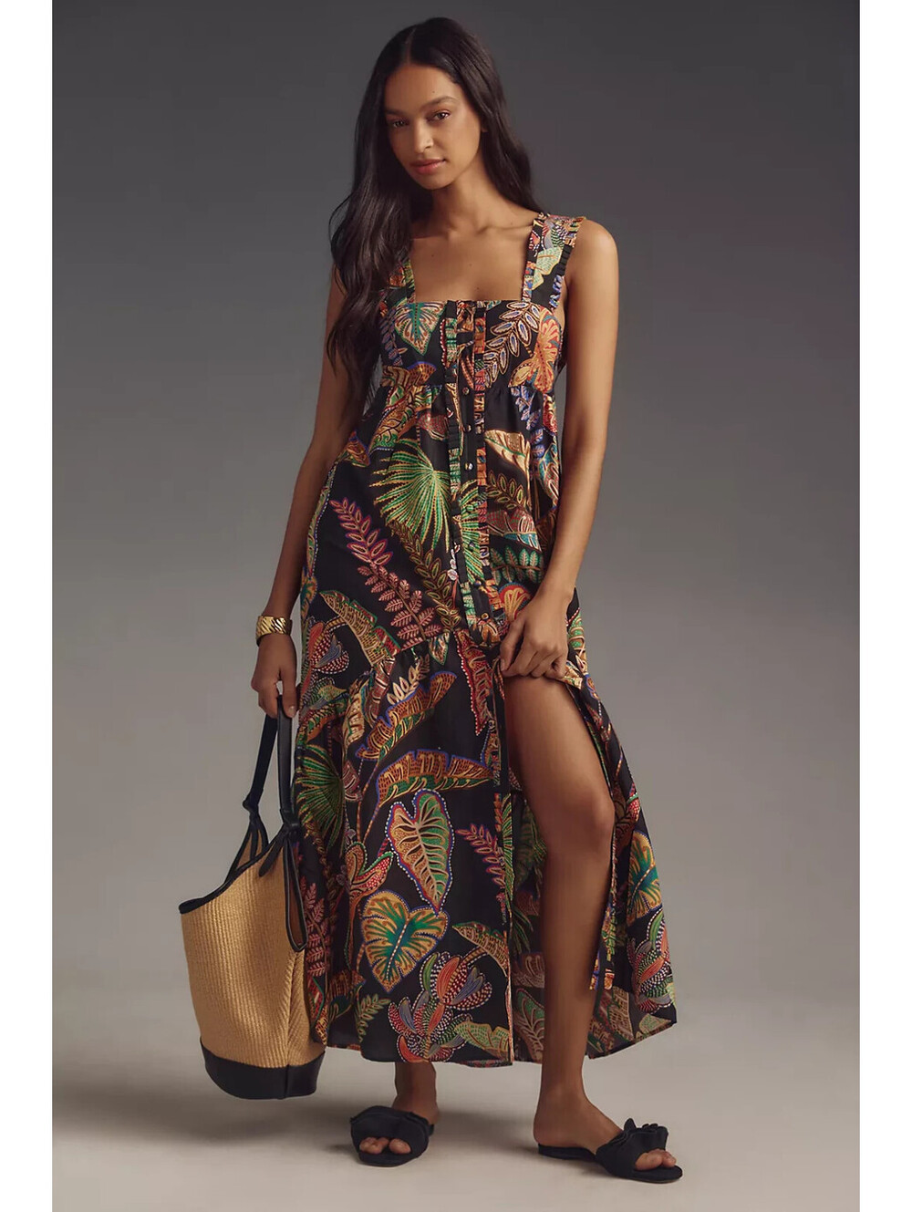 NEW, Farm Rio Cool Foliage Sleeveless Midi Dress in multicolor sz XS #MD2144 - Picture 2 of 10